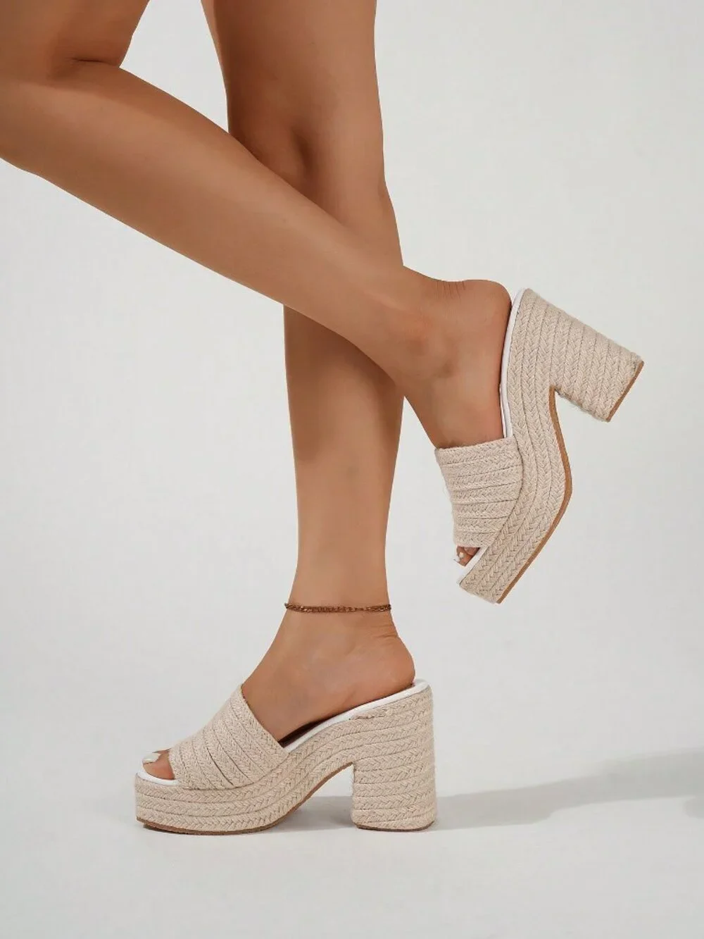 Apricot Wedge Platform Women's Open Toe Ankle Strap High Heel Sandals